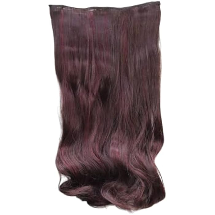 Synthetic Hair Extension, Dark Burgundy Wine Red, Long Wavy Clip-in Style, 24-Inch Length